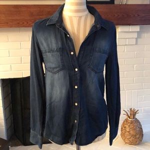 Lightweight worn denim button down shirt